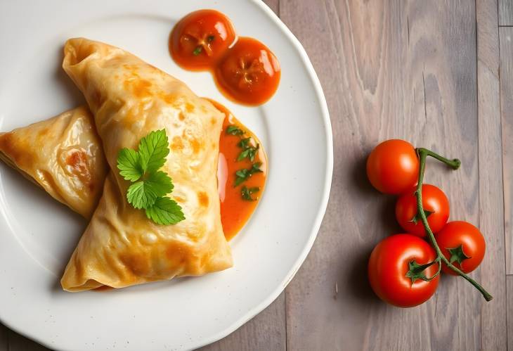 Savory Samosas with Dipping Sauce and Tomatoes